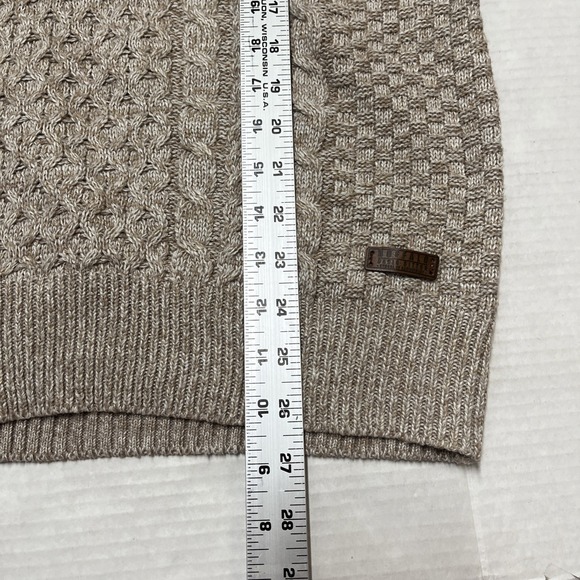 Buffalo David Britton Sweater Mens L Tan Cable Knit Mock Neck 1/4 Button Preppy - Picture 12 of 14